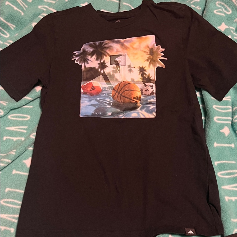 adidas Black Short-Sleeve Tee with Multicolor Sports Graphic